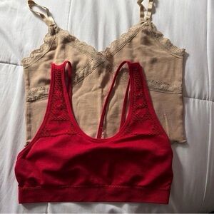 Red and Tan Lace Bralettes